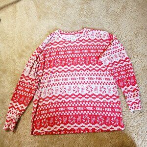 Victoria’s Secret PINK Long Sleeve Thermal Sleep Top – Red & White Print – S